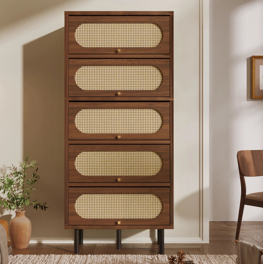 Mobile contenitore 80x40x163 cm noce in MDF con 5 ante a ribalta