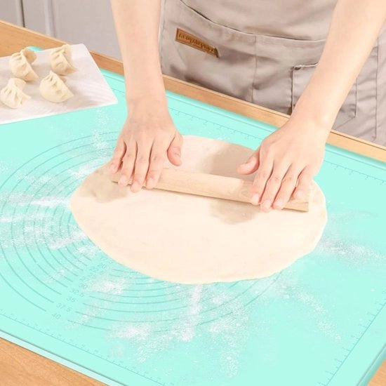 Mat antiaderente grande 60 x 40 cm - Mat di impasto extra spesso - Silicone con misuratore - Sottopiatto antiaderente - Antiscivolo - BPA libero