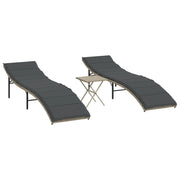 Lettini Prendisole 2 pz | Sdraio da giardino | Lettino da sole con Tavolino Grigio Chiaro in Polyrattan
