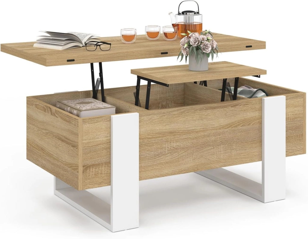 Tavolino rettangolare, trasformabile in un tavolo da pranzo PHOENIX in legno e bianco