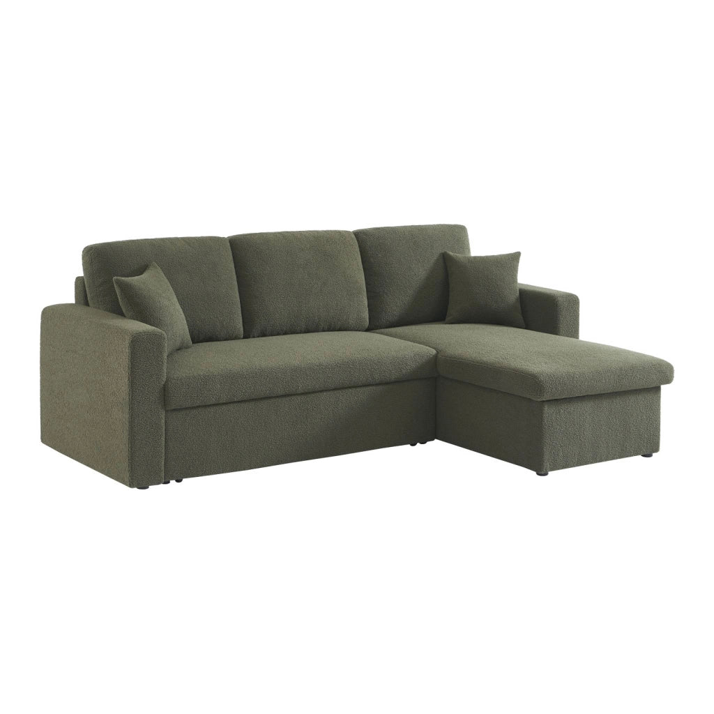 Divano letto angolare reversibile in bouclé, 3 posti, verde kaki