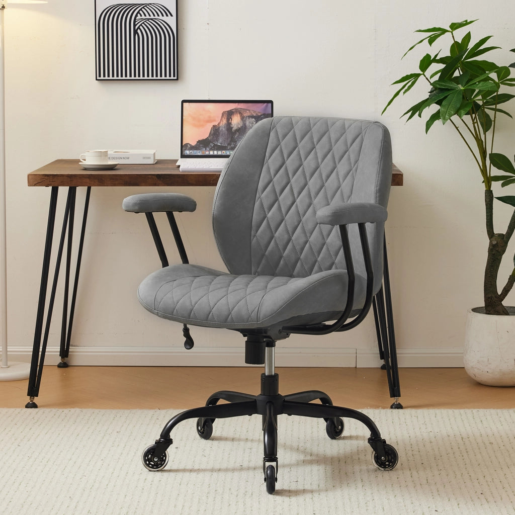 Poltrona ergonomica da ufficio in pelle con supporto lombare, seduta regolabile e ruote silenziose grigio 56 × 58 × 33 cm