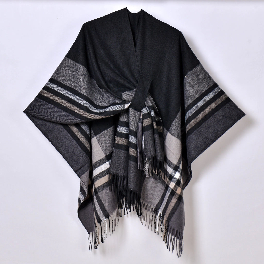 Nuovo scialle diviso con nappe, sciarpa semplice a quadri jacquard da donna