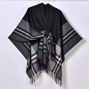 Nuovo scialle diviso con nappe, sciarpa semplice a quadri jacquard da donna