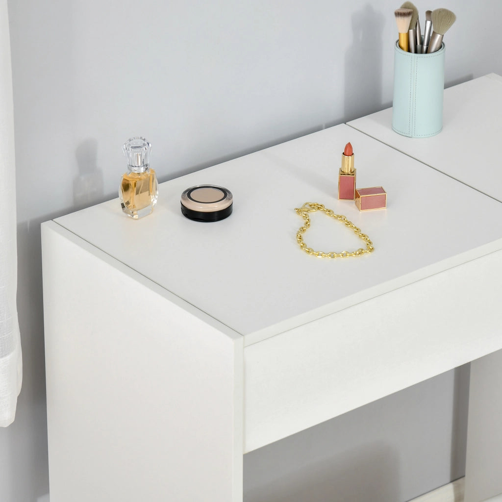 Cassettiera Trucco con Specchio Richiudibile e Sgabello ¨C zephmum ¨C MDF Bianco, 80x40x79 cm