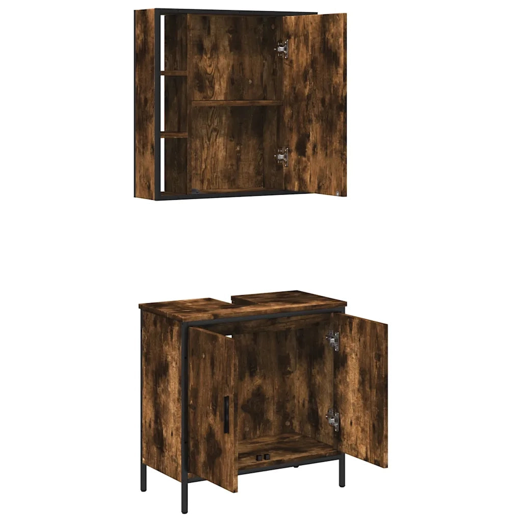 Set Mobili da Bagno 2 pz Rovere Fumo in Legno Multistrato