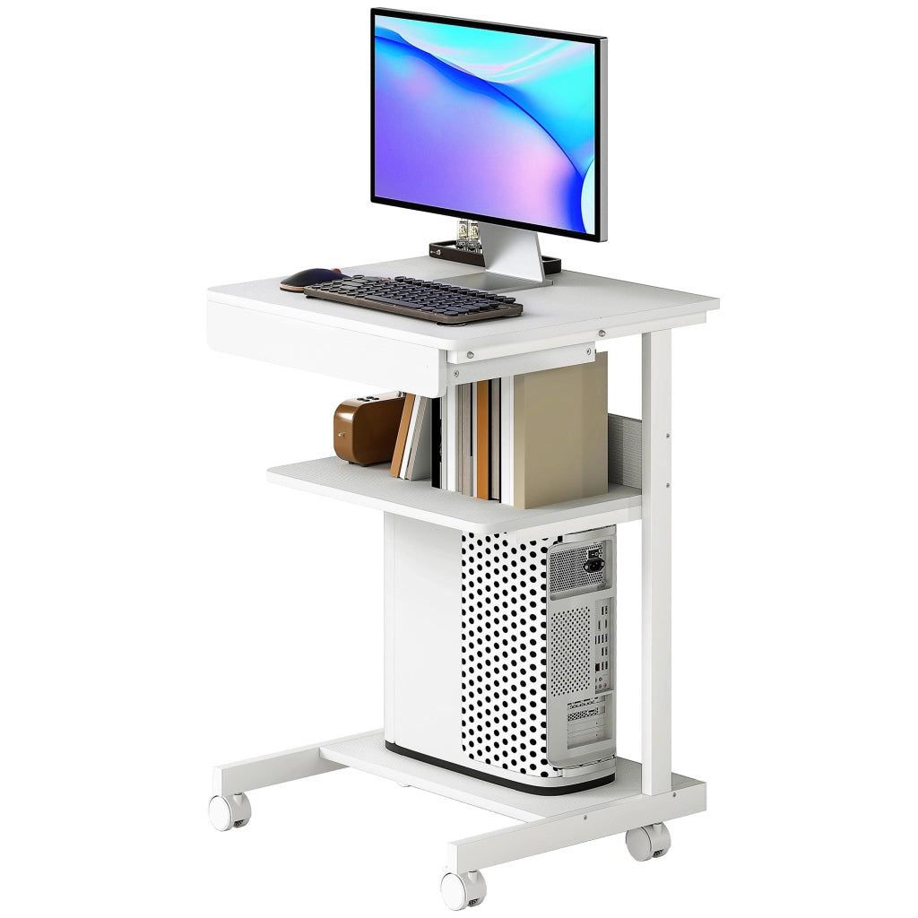Scrivania per computer con cassetto e ruote ¨C zephmum ¨C bianco 56x51x75 cm
