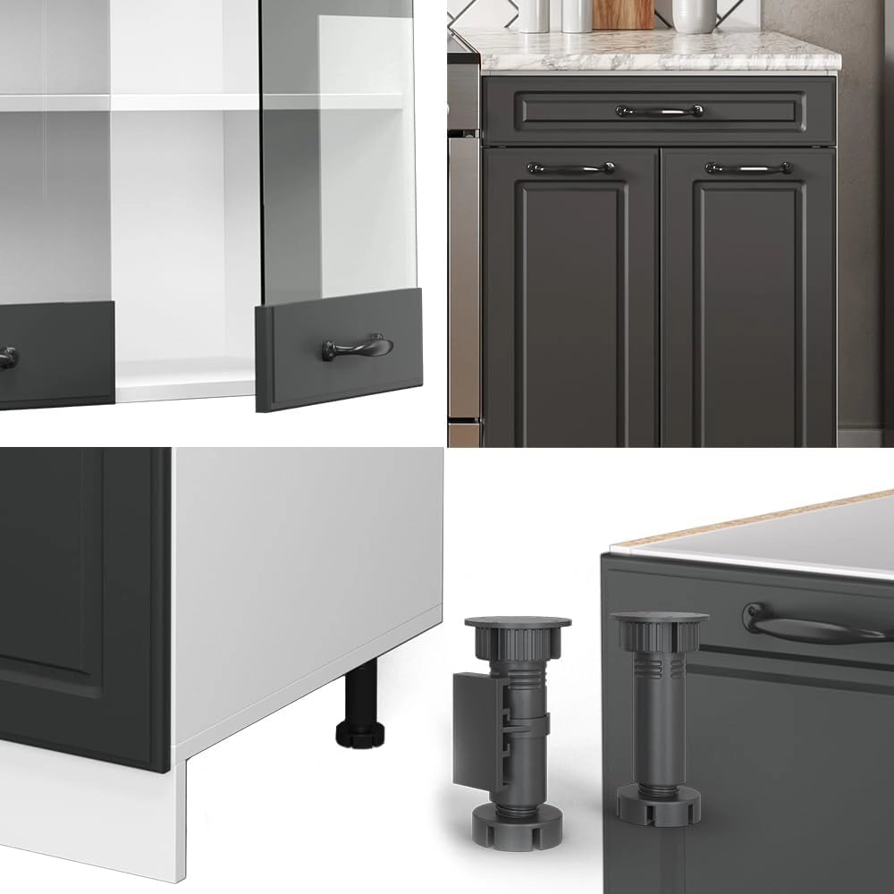 Cucina componibile R-Line, Antracite casa di campagna/bianco, 200 cm senza piano di lavoro, adatto per l'espansione individuale con moduli aggiuntivi