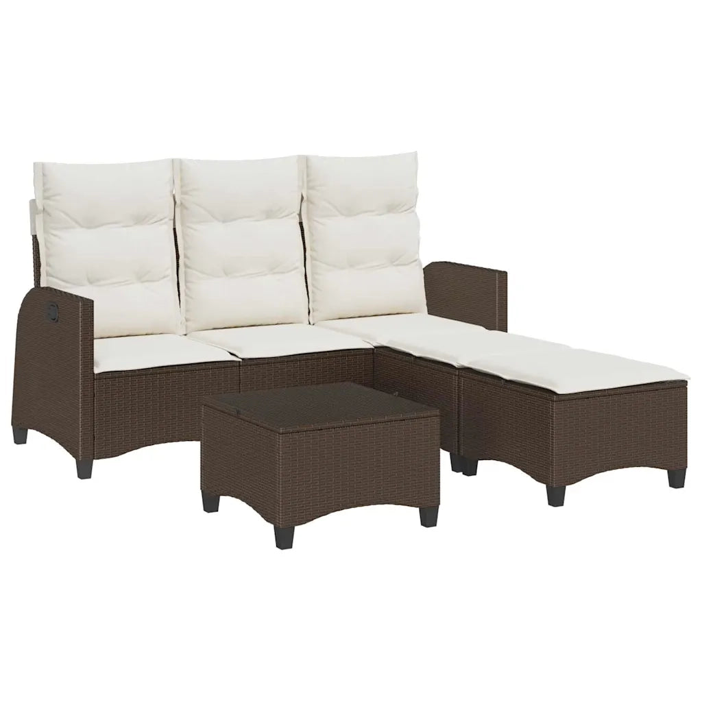 Set Divani da Giardino 3 pz con Cuscini a L Marrone Polyrattan