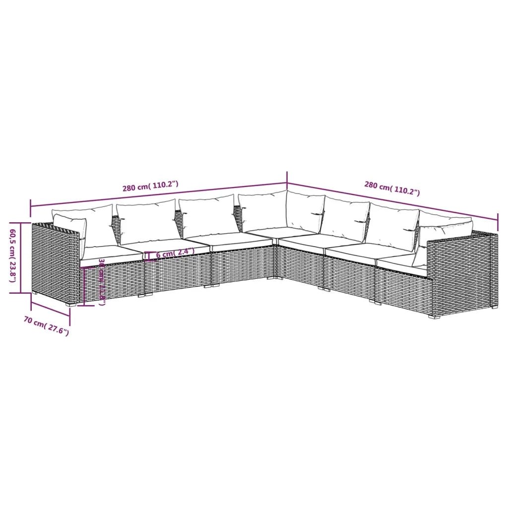 Set Divani da Giardino 7 pz con Cuscini in Polyrattan Marrone cod mxl 38912