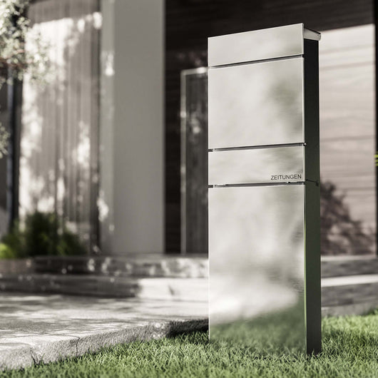 Cassetta postale autoportante con portagiornale in acciaio color argento 395 x 142 x 1150 mm, cassetta delle lettere con scomparto per giornali e 2 chiavi