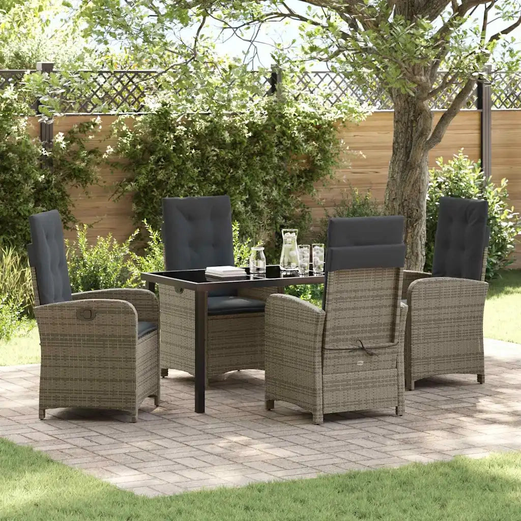 Set da Pranzo per Giardino con cuscino 5 pcs Grigio polyrattan 3380276