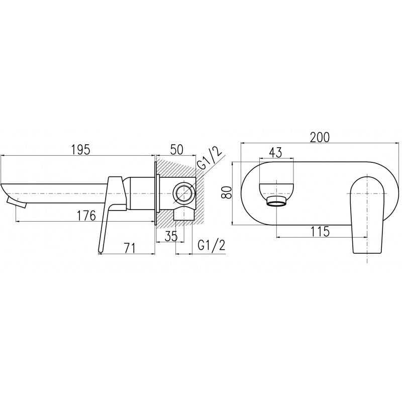 Miscelatore lavabo a parete COLORADO in ottone cromato