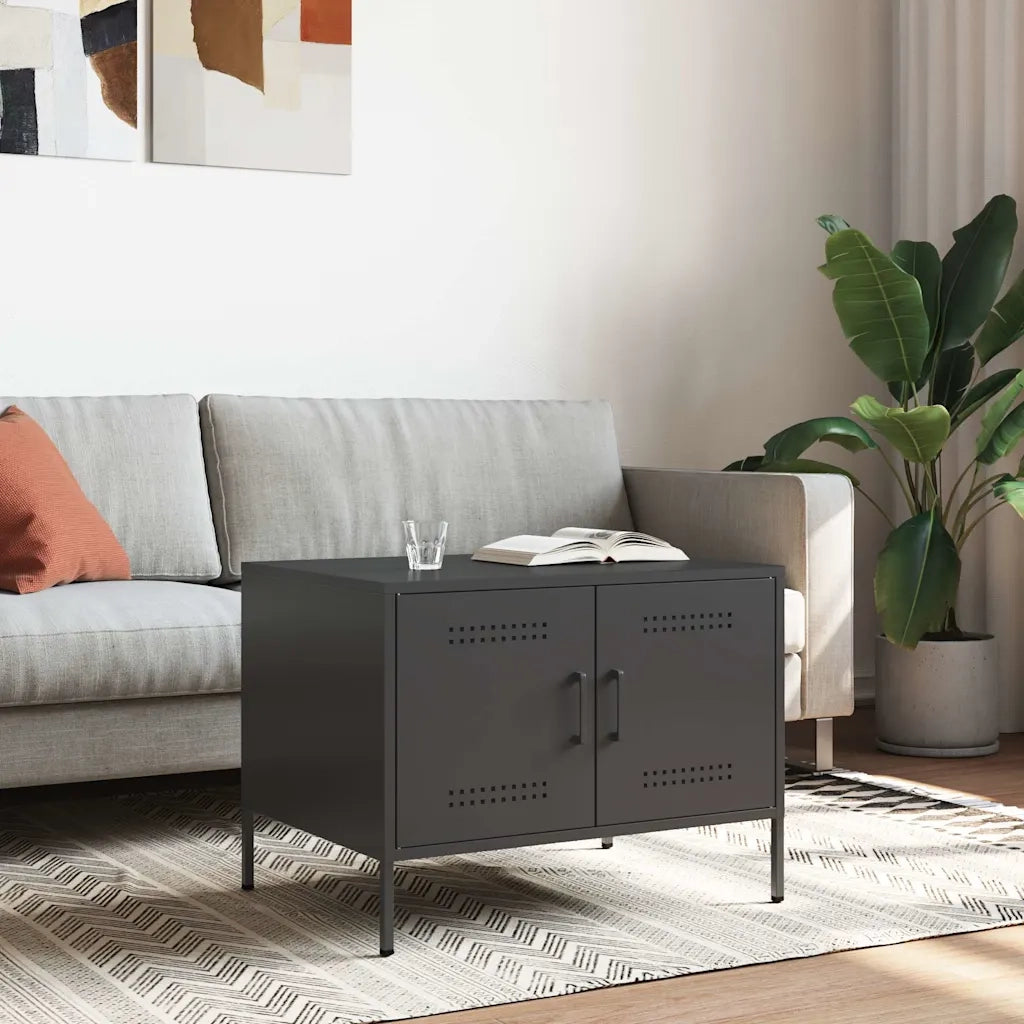 Tavolino da Salotto-Tavolino da soggiorno-Tavolo Nero 68x50x50,5 cm in Acciaio