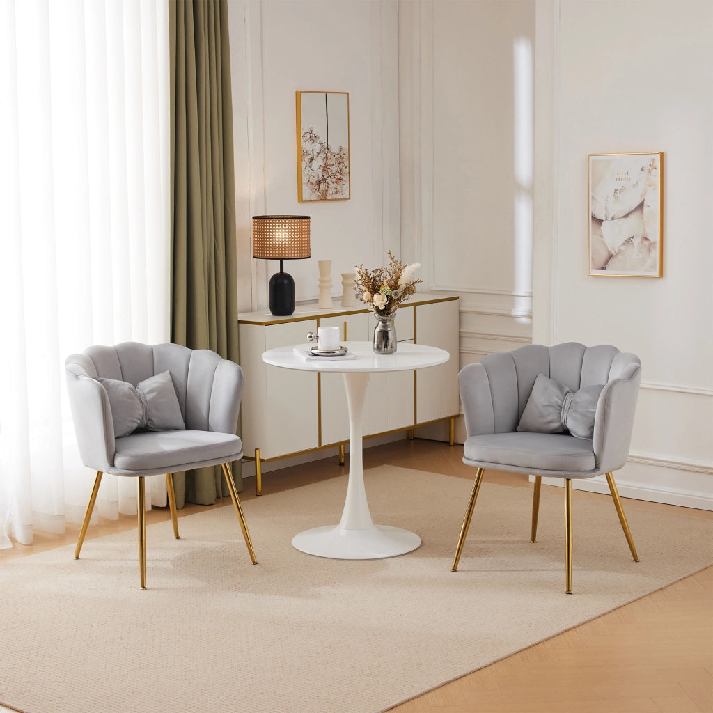 SEDIE Set da 2 pezzi in velluto grigio con schienale a petalo e gambe oro