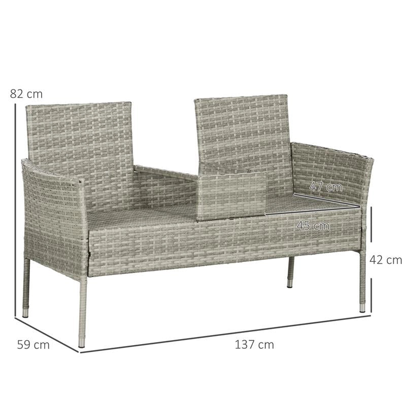 DIVANETTO PER ESTERNI 2 POSTI CON TAVOLINO DA CAFFÈ IN ACCIAIO E RATTAN PE 137X59X82 CM GRIGIO E CREMA