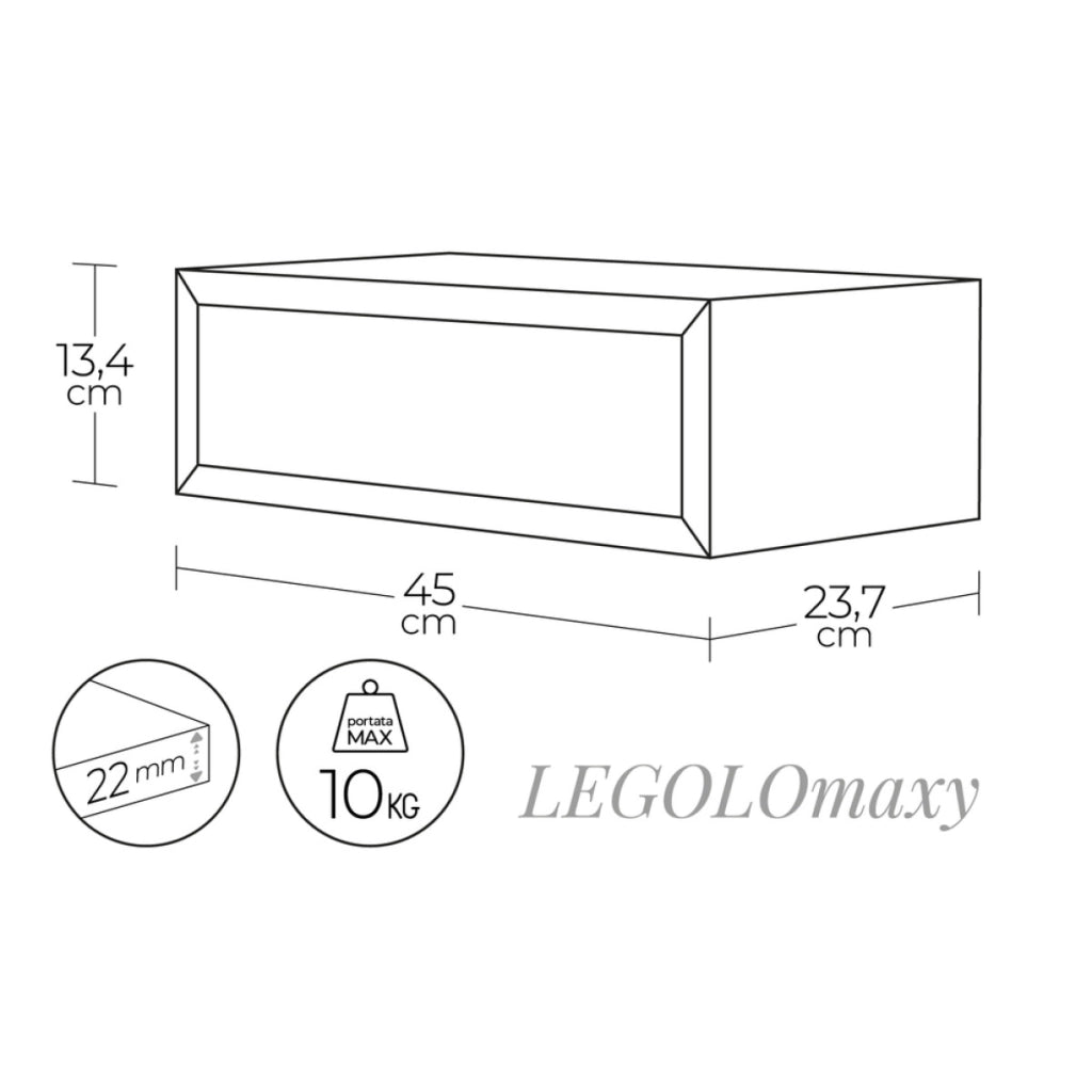 Mensola da Muro con Cassetto Modello LEGOLO MAXI, Comodino Sospeso, Mensola da Parete, 45x14.3 p23.7 cm. Finitura  BIANCO - MADE IN ITALY