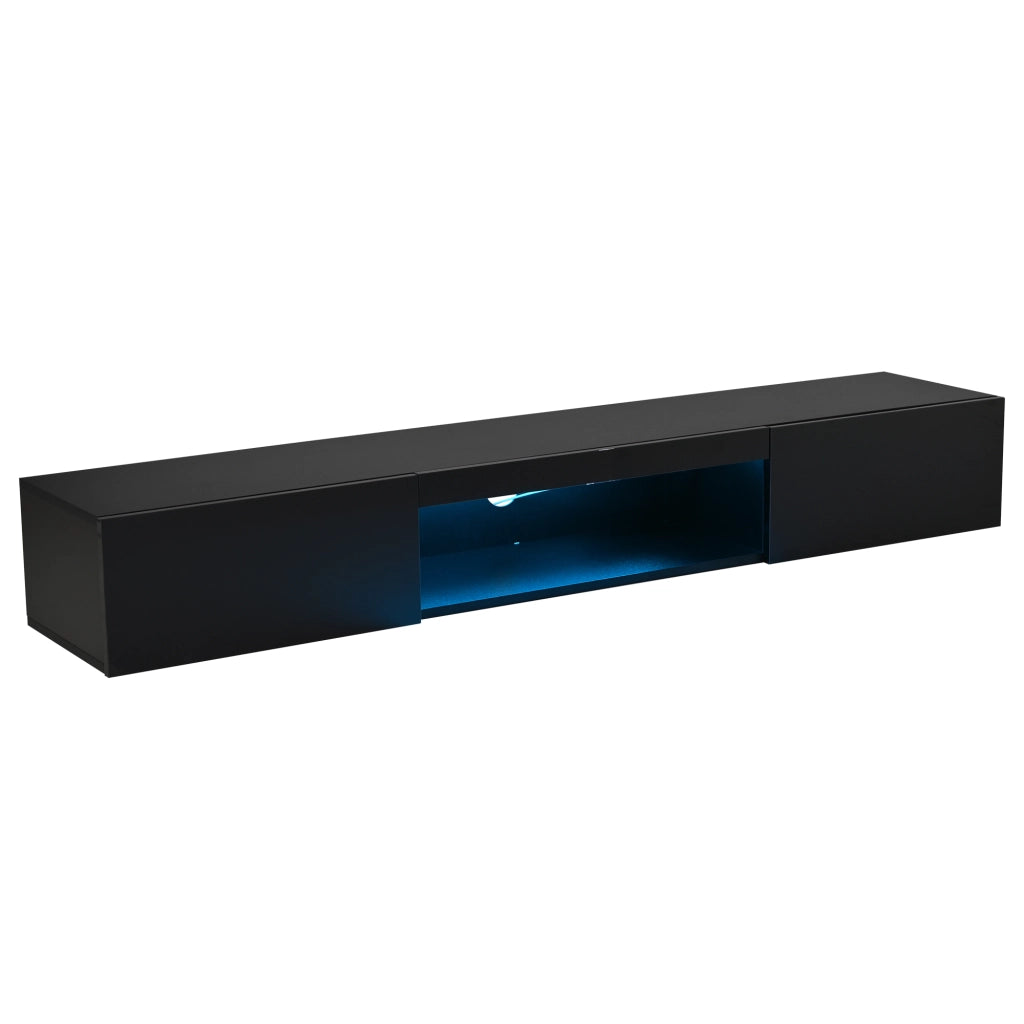 Mobile TV sospeso con 2 ante; vani aperti e LED - per soggiorno - 160x31x22 cm - nero