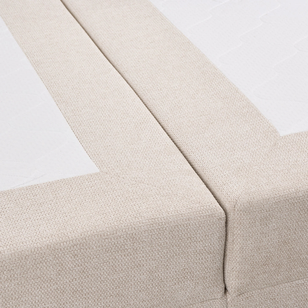 Letto matrimoniale con contenitore rivestito in tessuto beige chiaro 160 x 200 cm contenitore sollevabile con testiera idrorepellente