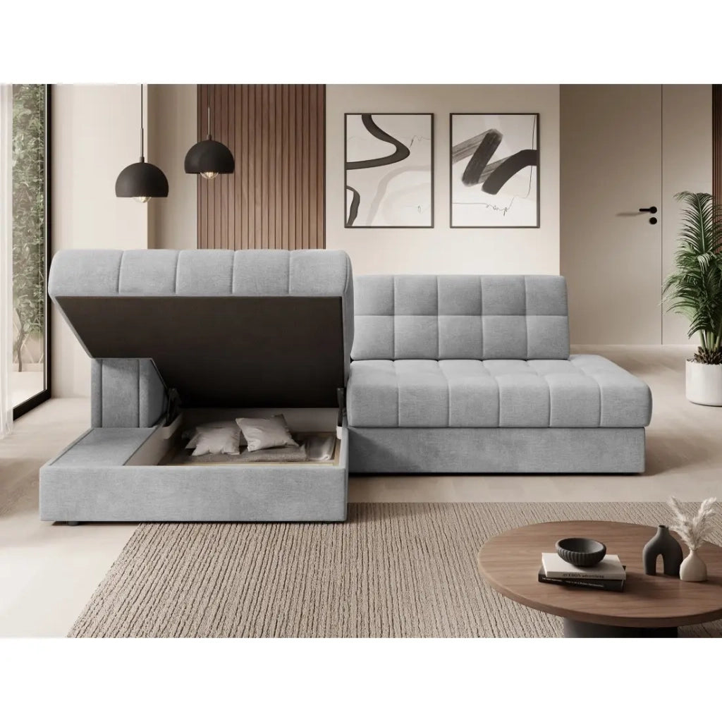 Divano angolare convertibile CUBITO grigio 240 cm con contenitore angolo sinistro