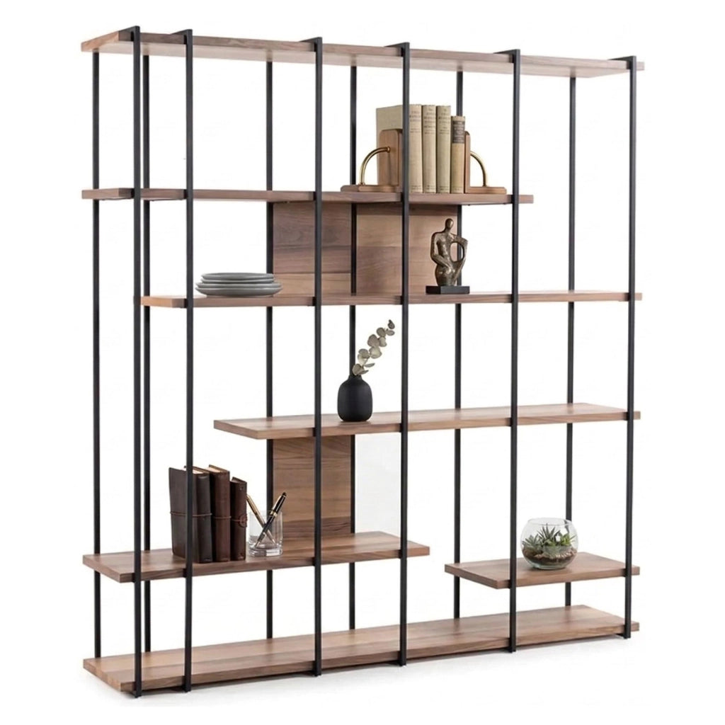 Biblioteca Calogero, Libreria 5 Ripiani, 170x35x180h cm Marrone Noce