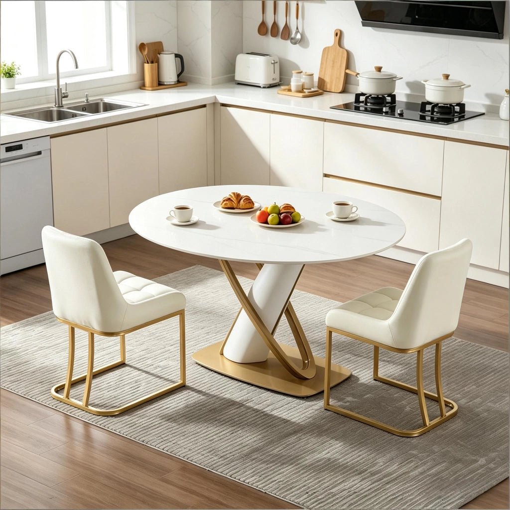 Set di 2 chaise da pranzo in velluto con schienale ergonomico e piedini regolabili in metallo beige
