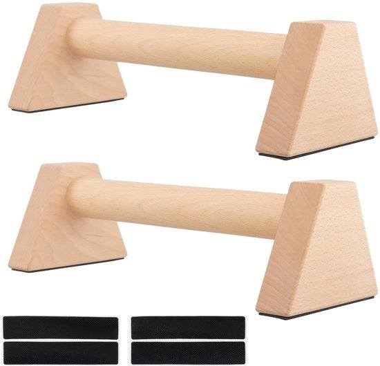 Parallette in legno, 30 cm con barre per esercizi di resistenza con gomma antiscivolo, 2 pezzi per fitness, ginnastica, aerobica