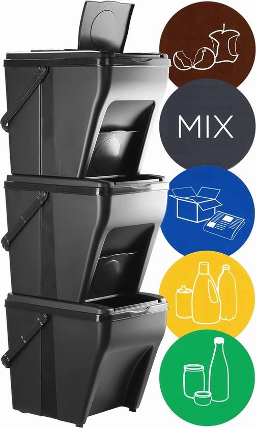 Contenitore di separazione dei rifiuti modulare - Emme di raccolta per cucina e bagno (3 x 25 l)