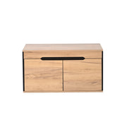 Mobile ingresso con specchio; 2 scarpiere; 1 cassetto e 4 ganci; in MDF e truciolare; nero e legno; 156×36×176 cm