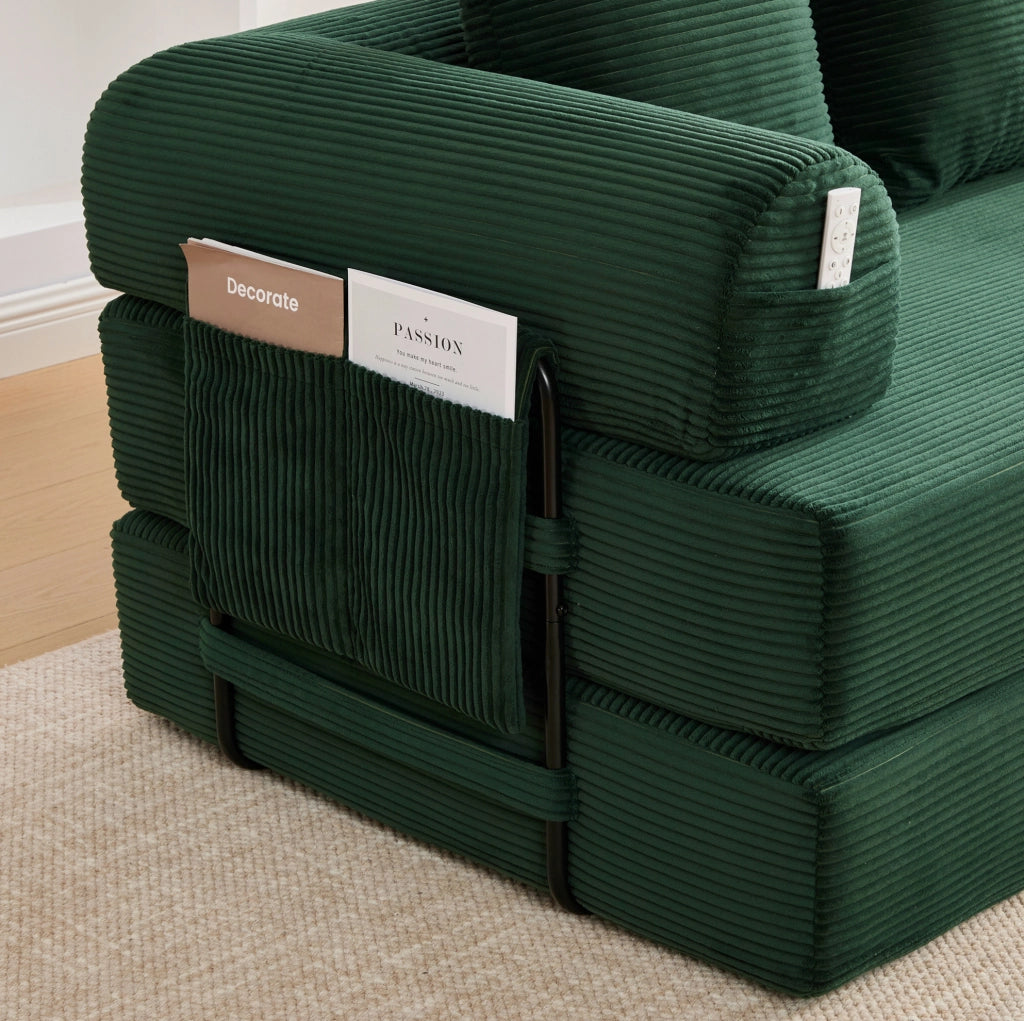 Divano modulare in velluto a coste 200x94x67 cm; colore Emerald con 3 cuscini