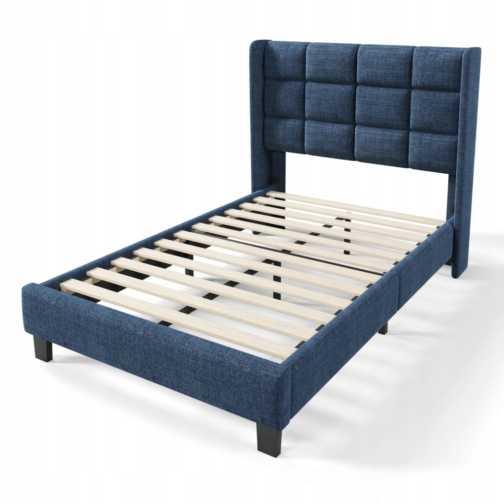 Letto singolo in lino blu - Xylo - 90x200 cm senza materasso