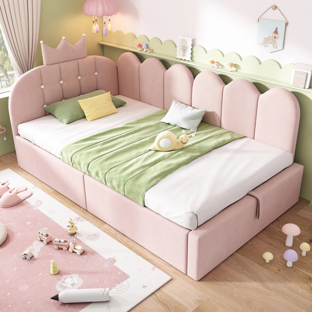 LETTO DA GIORNO L-FORMALE 90x190 cm VELLUTO ROSA CON STRUTTURA IDRAULICA
