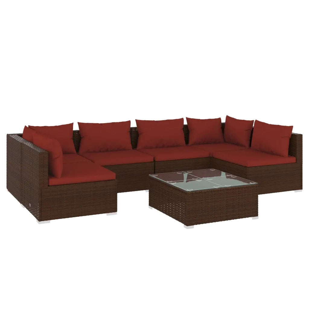 Set da Giardino 7 pz con Cuscini in Polyrattan Marrone 3101883