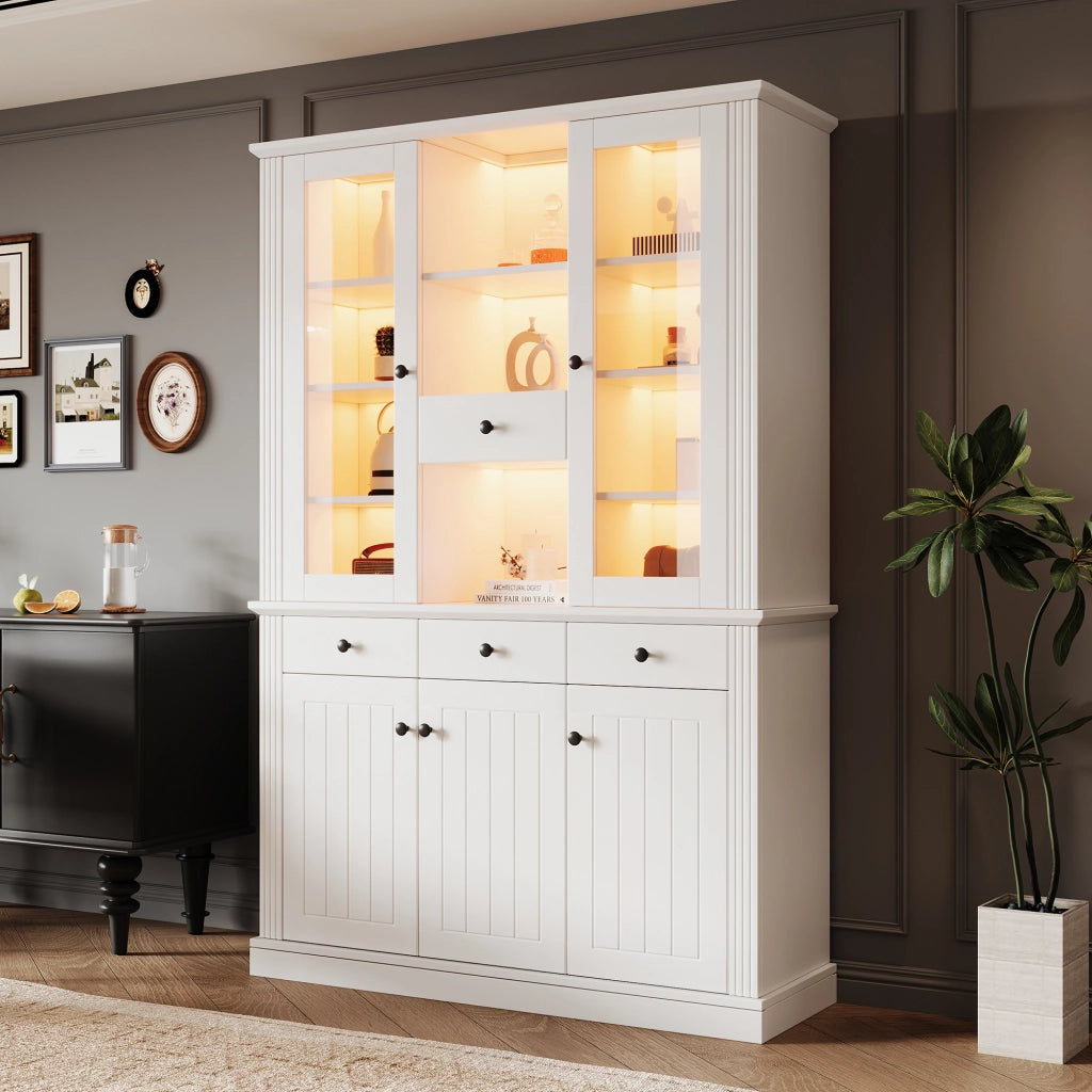 Vetrina con 5 ante; 4 cassetti e LED - per soggiorno - 119.5 x 40 x 180 cm - bianco