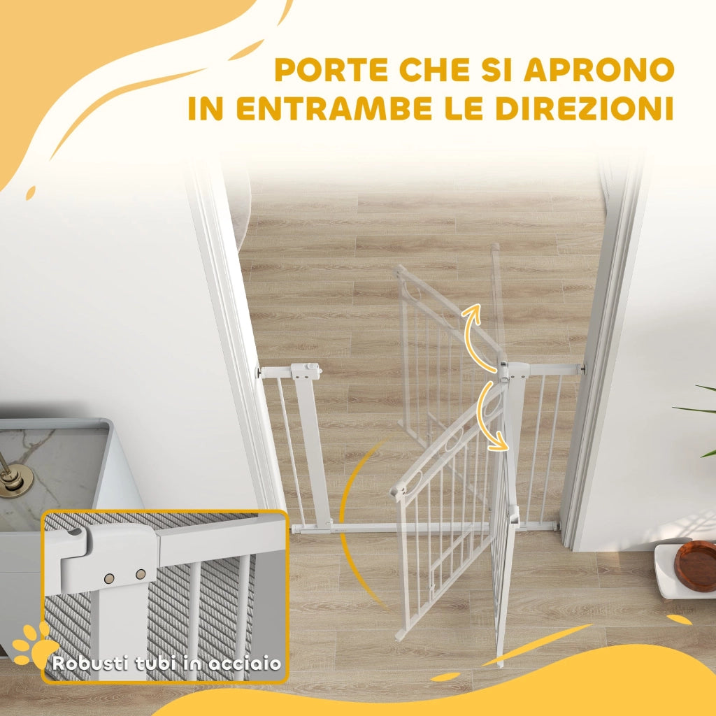 Cancelletto di Sicurezza con 2 Estensioni 76-104 cm Cancelletto Alto 106 cm Bianco