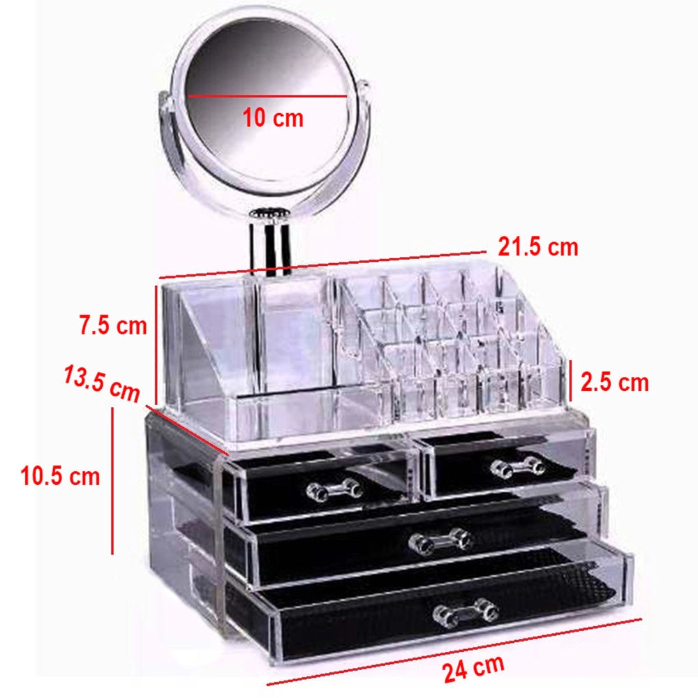 Trade Shop - Organizzatore Porta Cosmetici Make Up Specchio Espositore Organizer 16 Comparti -