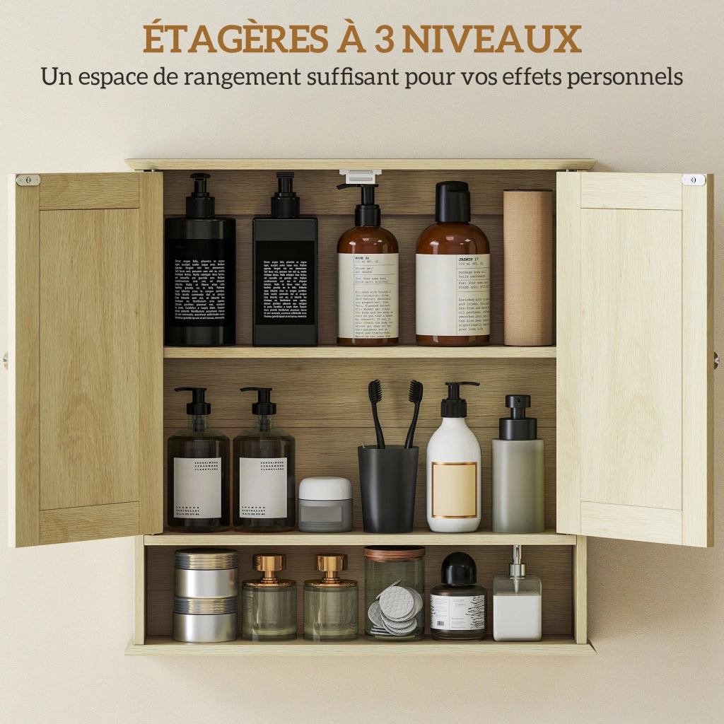 Armadietto da Bagno con Specchio ¨C zephmum ¨C Legno Naturale 56x13x58 cm