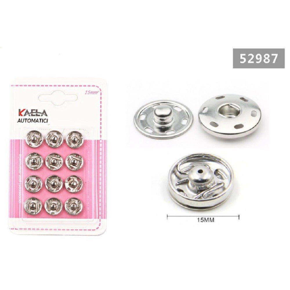 Trade Shop - Set 12 Paia Di Bottoni Automatici A Pressione ø 15 Mm Accessori Per Cucito 52987 -