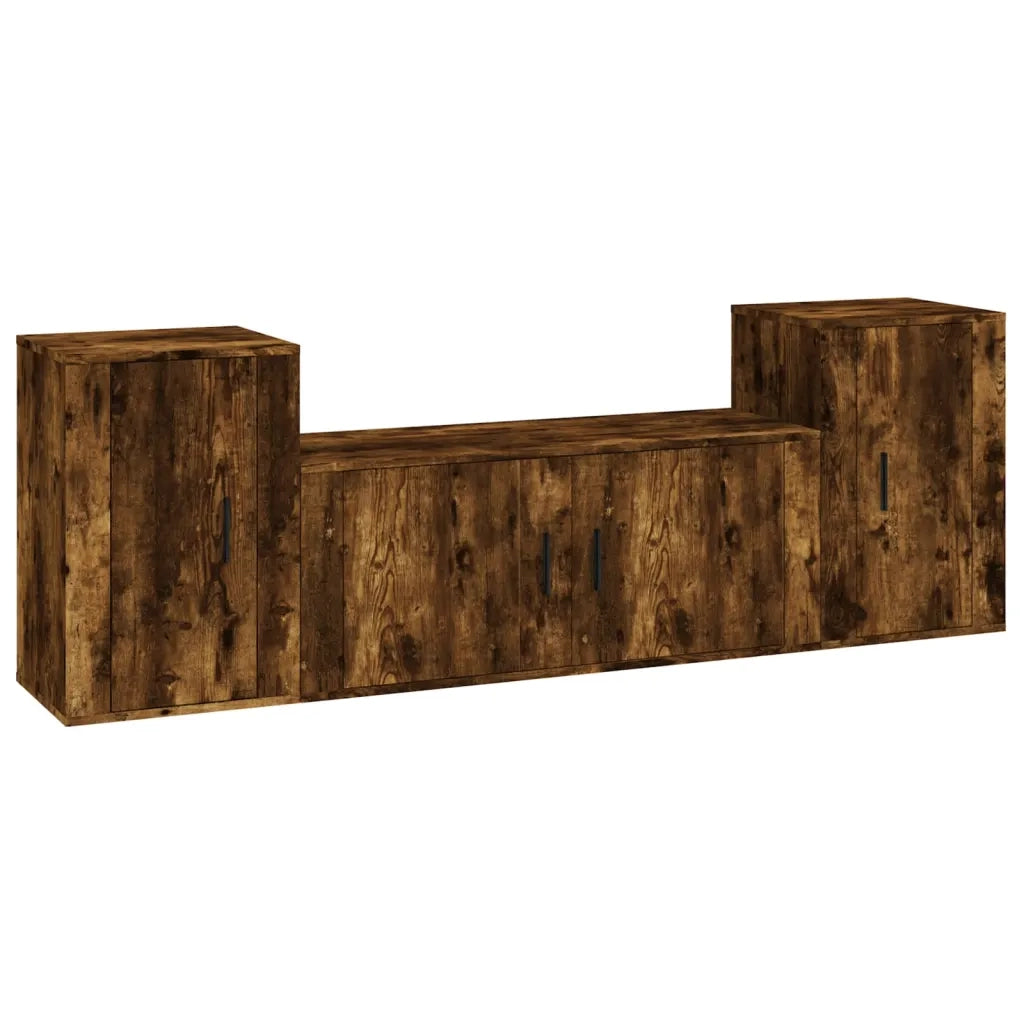Set Mobili Porta TV 3 pz Rovere Fumo in Legno Multistratocod mxl 100797