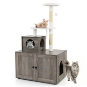 Casa per lettiera per gatti in legno con torre pallina tintinnante divisorio, Mobile per gatti da interno Grigio-Lettini e divanetti