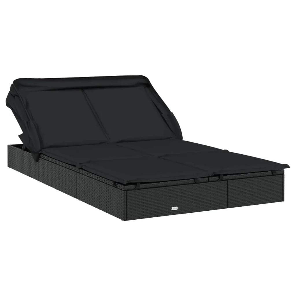 Lettino prendisole chaise longue a 2 posti con tettuccio pieghevole 213 x 118 x 97 cm nero 02_0012189