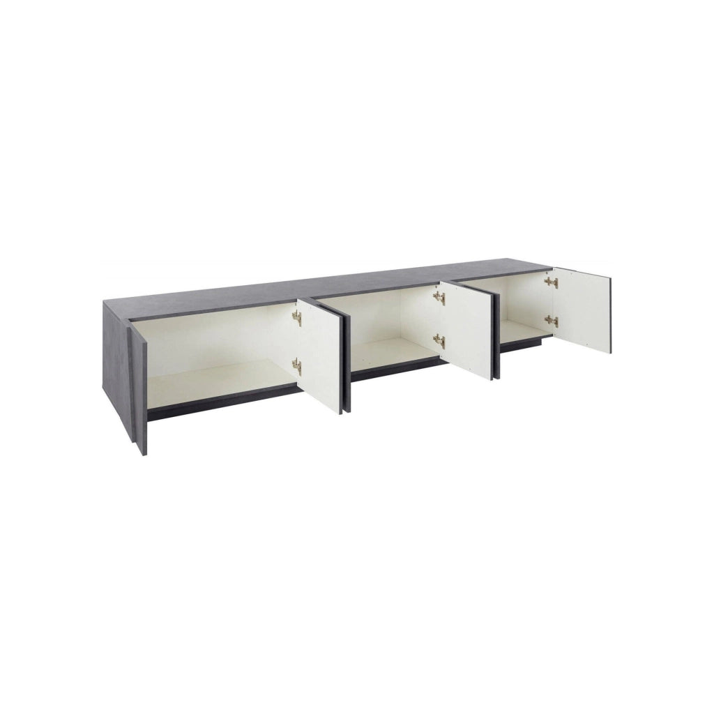 Mobile da soggiorno Porta Aemilor, Made in Italy, Credenza per Aemilor da salotto a 6 antine battenti con dettaglio, cm 244x44h46, Grigio Ardesia