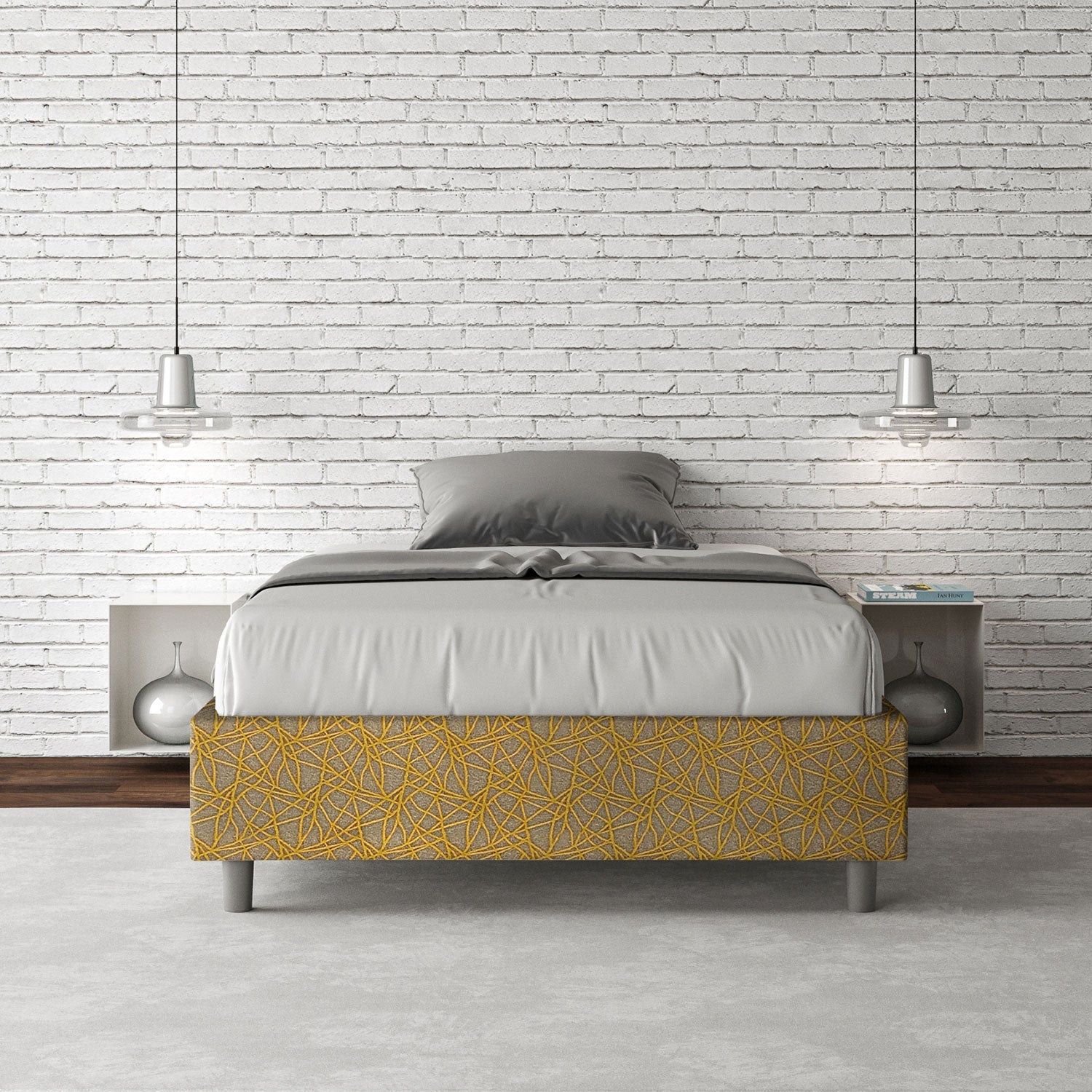 Letto 1 Piazza e Mezzo Sommier 120x210 cm con Rete Azelia Era 06 Giallo