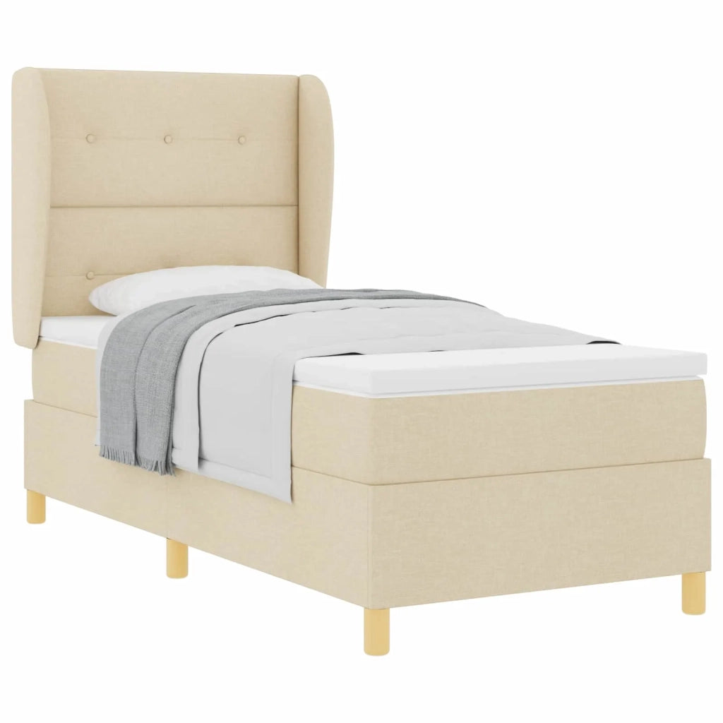 Letto a molle con materasso Crema 200 x 90 cm Tessuto 3340737