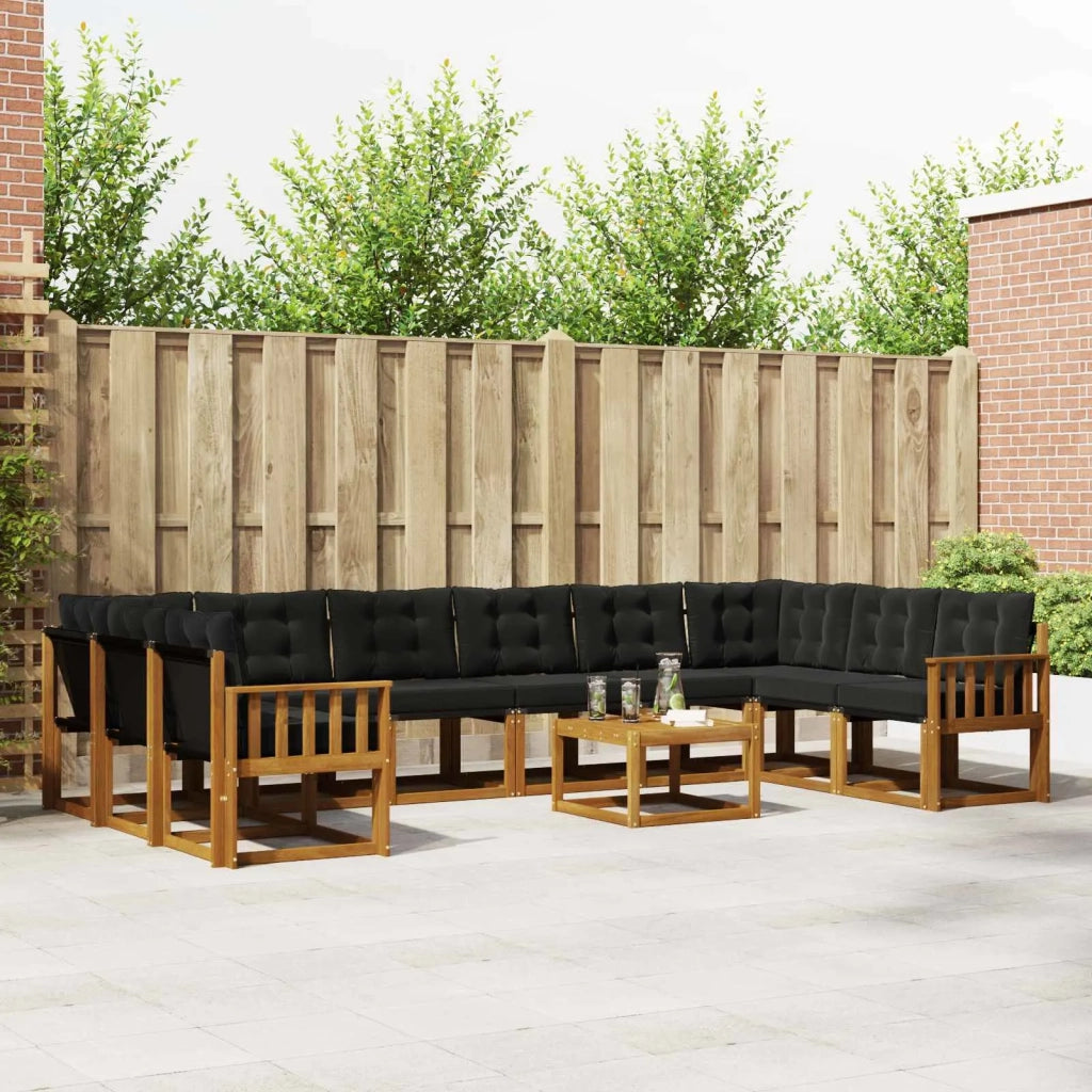 Set di divani da esterno con cuscino 11 pcs Naturale e Nero