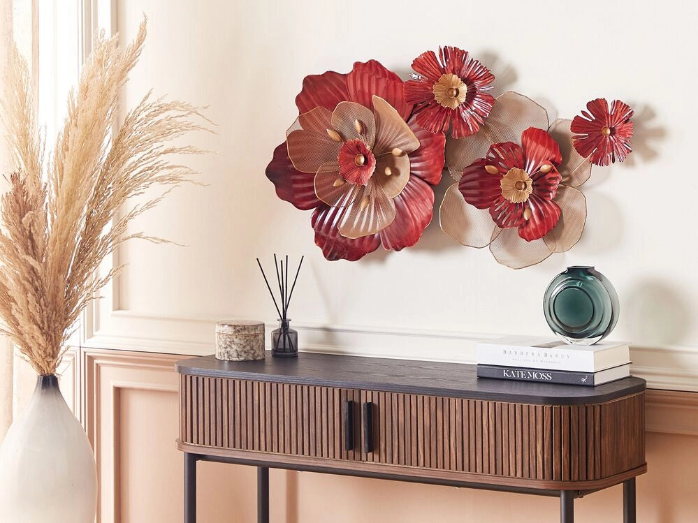 Decorazione da parete in metallo rosso oro 88 x 45 cm geometrico floreale camera da letto zona giorno