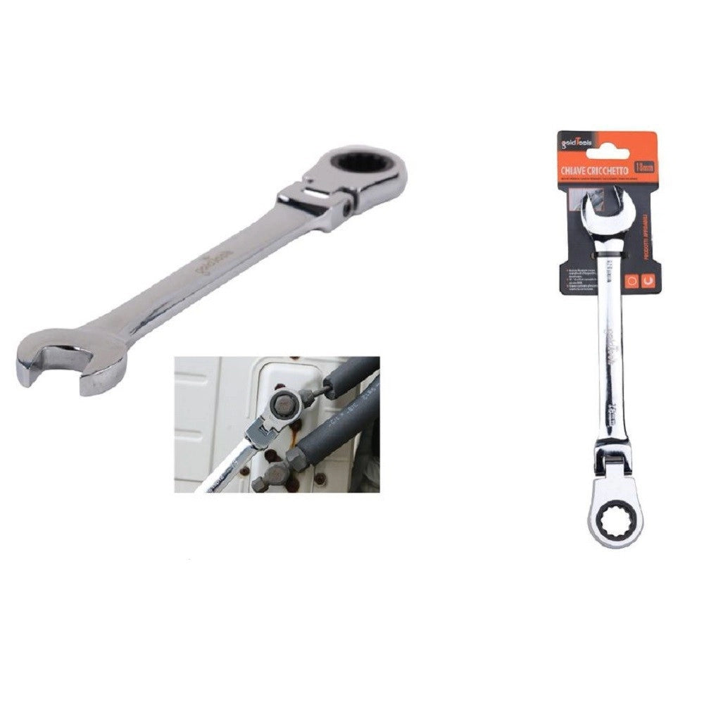 Trade Shop - Chiave A Cricchetto Combinata 18mm Testa Pieghevole Cromo Vanadio Utensile 91739 -