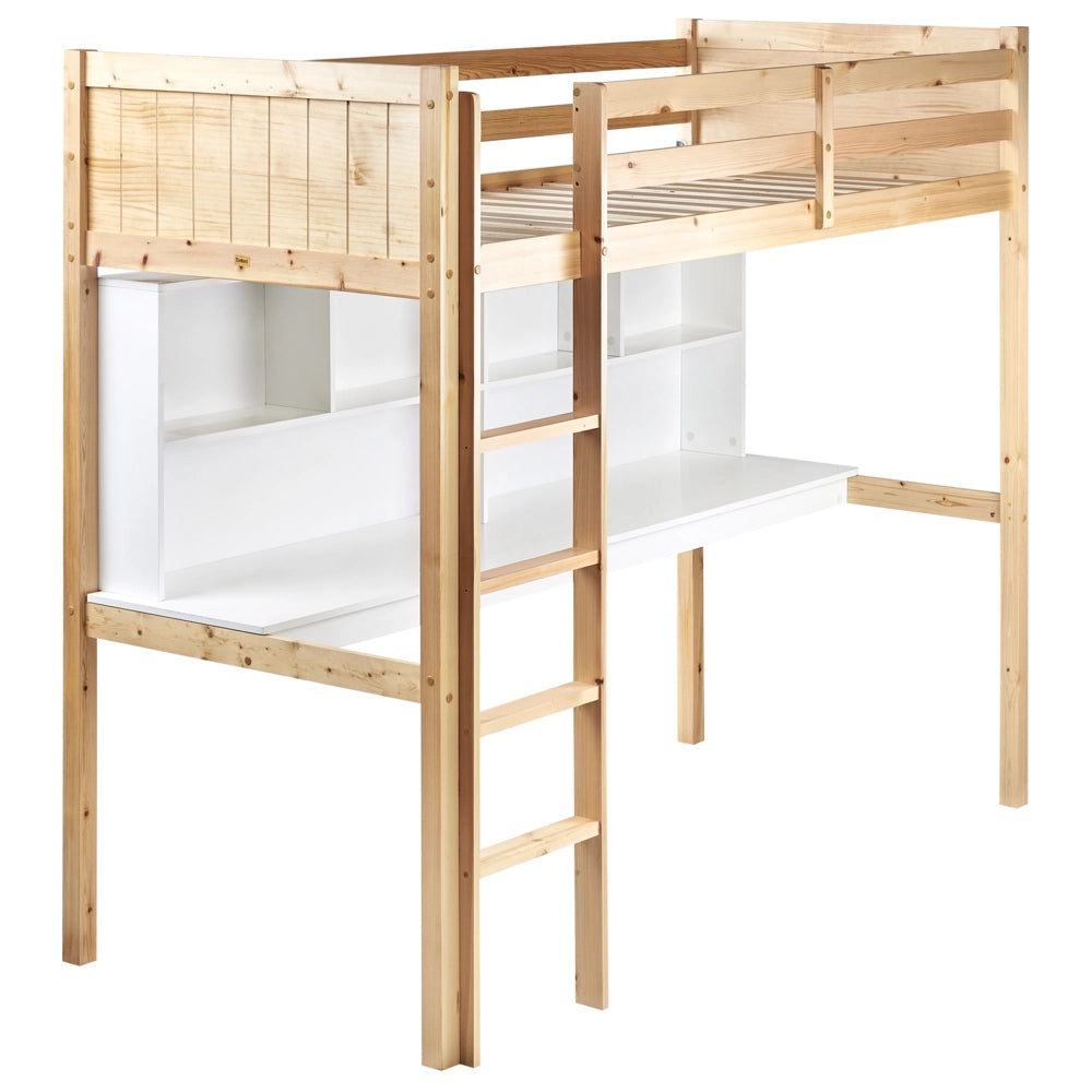 Letto alto per bambini Struttura in legno di pino chiaro con scrivania e letto a soppalco Camera dei bambini e multifunzionale