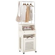 Cesto portabiancheria con ruote mentre plastica multistrato-Cesti del bucato con ruote ganci e contenitore Beige