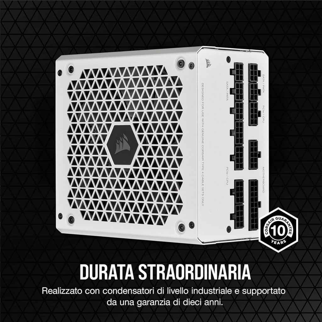 RM850 (2021), RM Serie, 850 Watt, Alimentatore ATX Interamente Modulare (Connettori EPS12V Tre, Bassa Rumorosità, Modalità Zero RPM, Condensatori con Rating a 105 ºC) Bianco